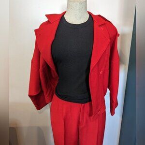 Vintage wool red Park Lane vintage 2 piece 80's power suit Size 5 & 7